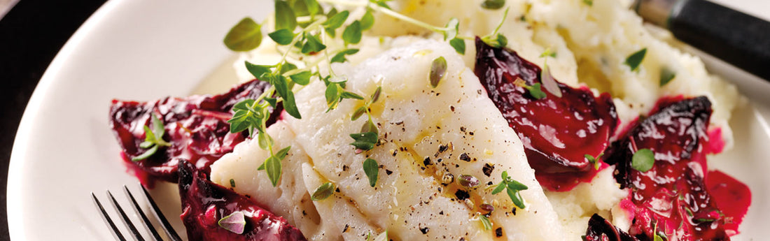Baked Cod with Roasted Thyme Beetroot Mash