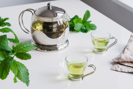 Silver Tea Pot with Mint Leaves | Season Herbs